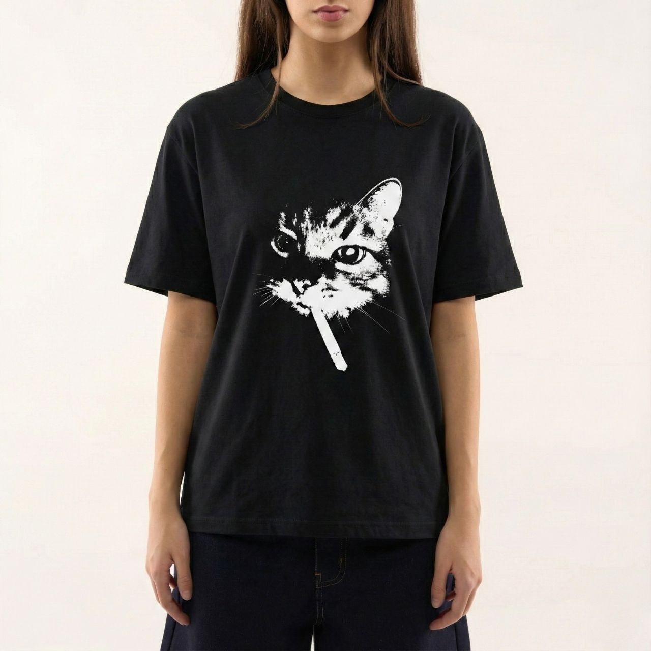 Smoking Cat Graphic Tee – Y2K Streetwear