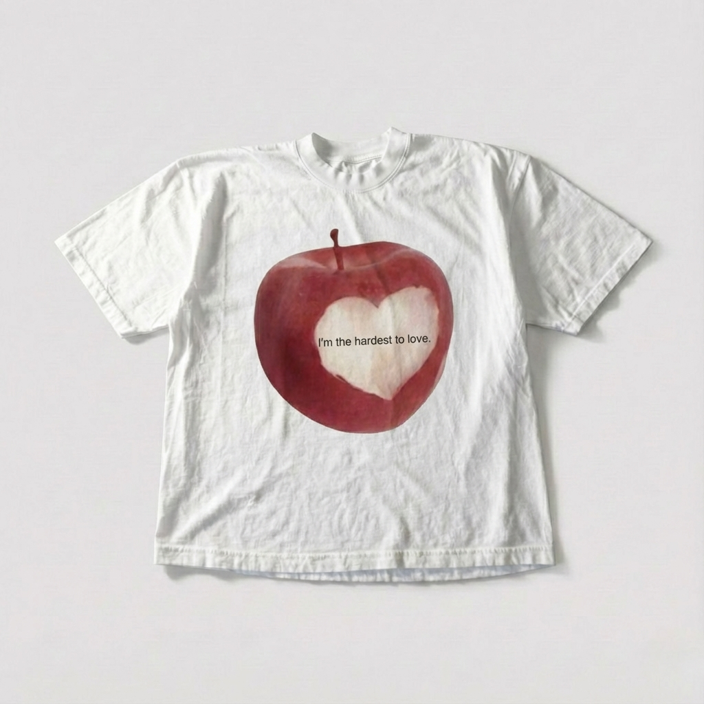 Apple Japanese Streetwear Tee – Washed Retro Y2K Aesthetic